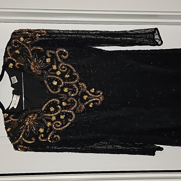 Laurence Kazar Womens Dress Vtg Sz S Beaded Black Silk Evening Zipper VG… - Picture 3 of 16